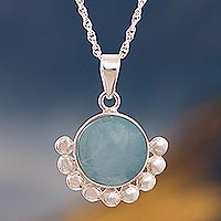 Blue Opal Pendant Necklace from Peru,'Bauble Delight'