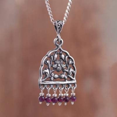 Garnet pendant necklace, Vintage Floral Window