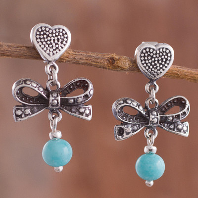 Amazonite dangle earrings, Heart Bows