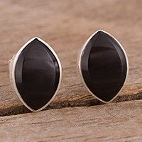 Obsidian button earrings,