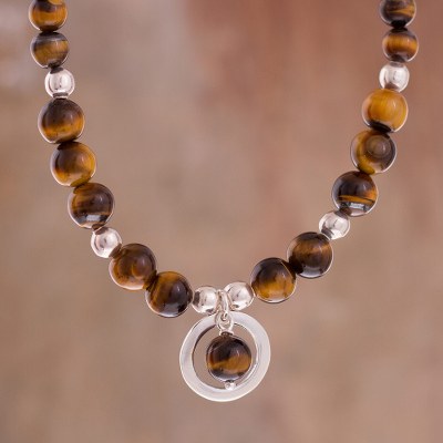 Tigers eye beaded pendant necklace, Beautiful Planets