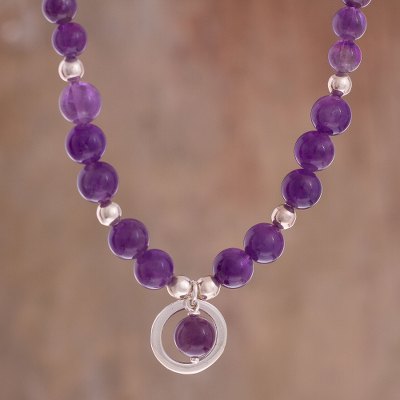 Amethyst beaded pendant necklace, Beautiful Planets