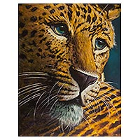 'Leopard' (2018) - Signed Realist Painting of a Yellow Leopard from Peru (2018)
