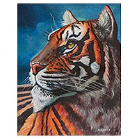 'Wild Feline' (2018) - Signed Realist Painting of an Orange Tiger from Peru (2018)