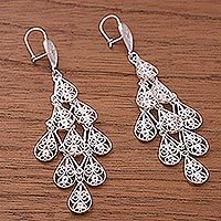 Sterling silver filigree dangle earrings,