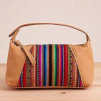 Leather accent wool blend cosmetic bag,