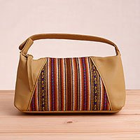 Leather accent wool blend cosmetic bag,
