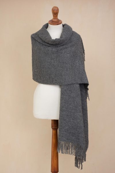100% alpaca shawl, Andean Delight in Slate