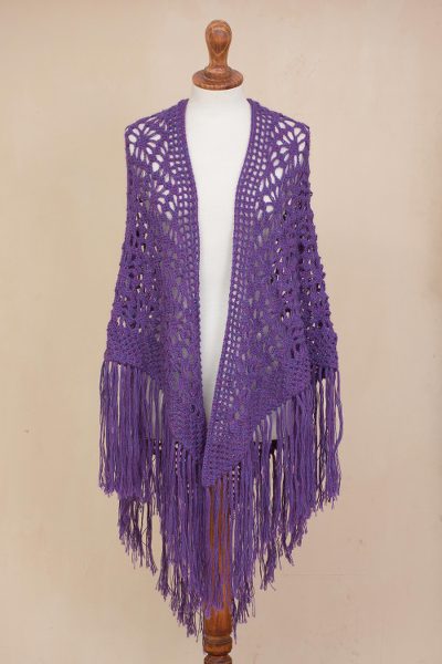 100% alpaca shawl, 'Purple Royalty' - Hand-Crocheted Imperial Purple 100% Alpaca Shawl from Peru