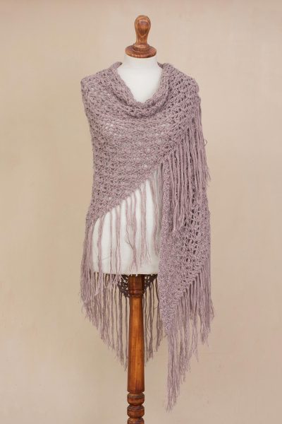 100% alpaca shawl, 'Pale Mauve Queen' - Hand-Crocheted Pale Mauve 100% Alpaca Shawl from Peru
