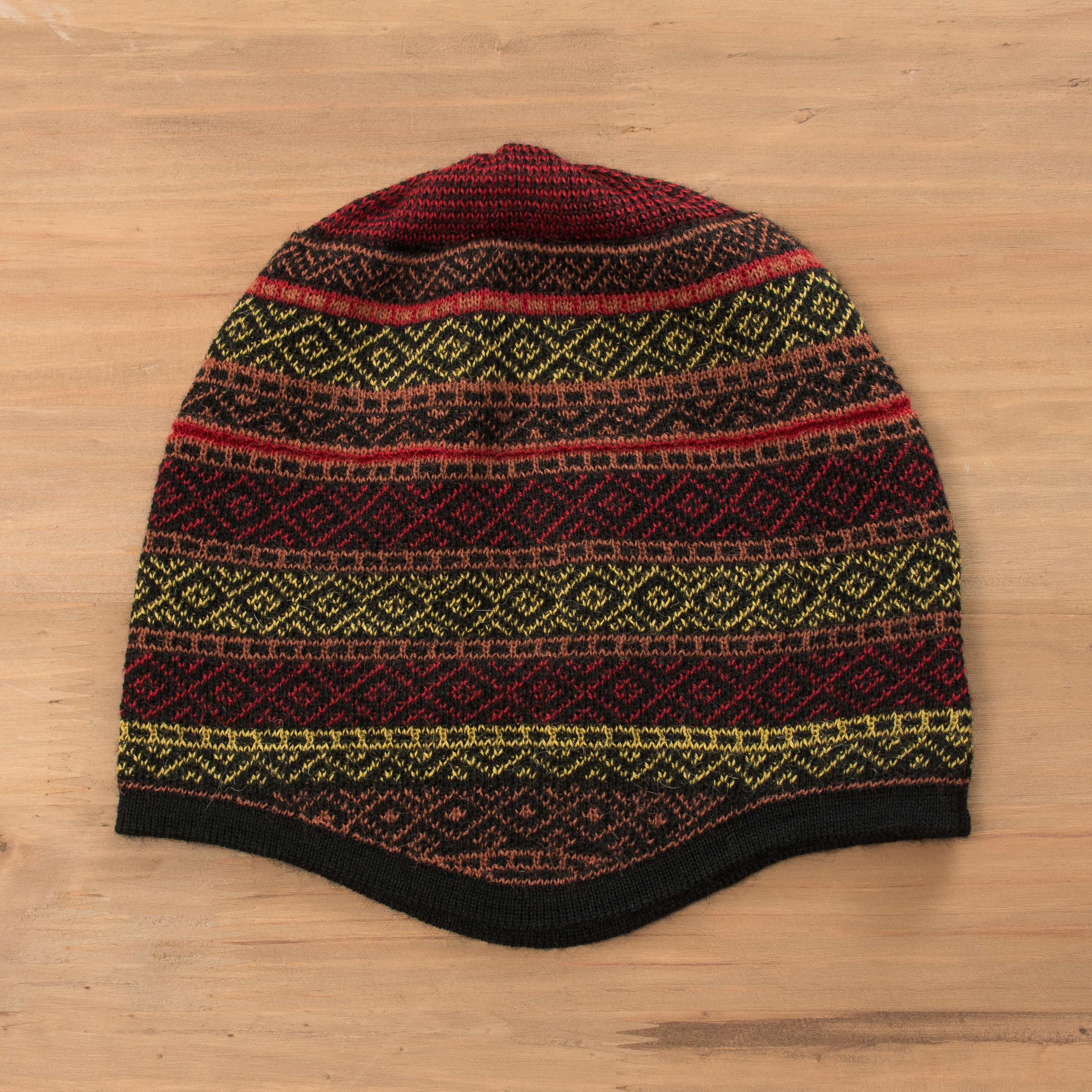 Alpaca blend knit hat, 'Striking Diamonds' - Multicolored Alpaca Blend Knit Hat from Peru (image 2) thumbail