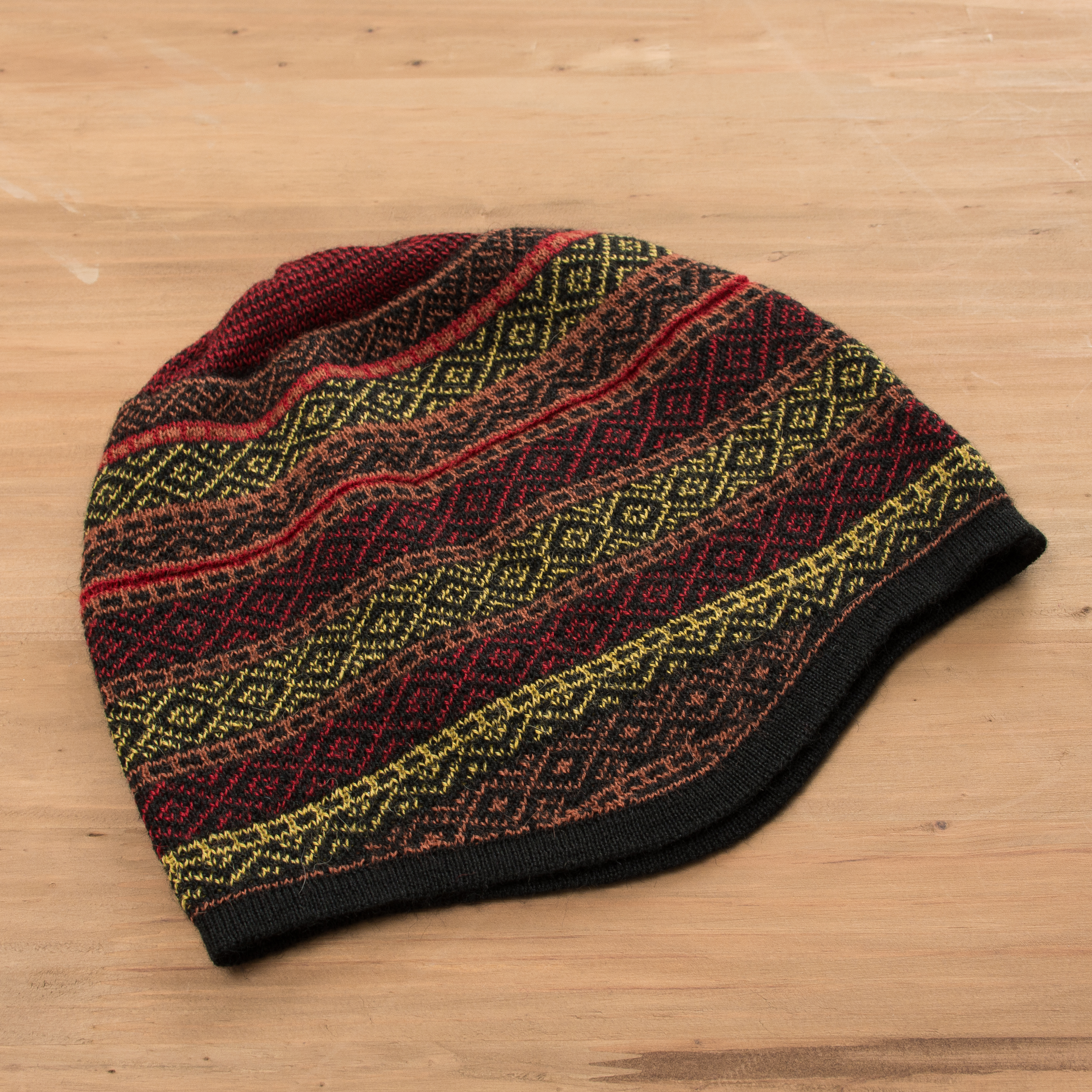 Alpaca blend knit hat, 'Striking Diamonds' - Multicolored Alpaca Blend Knit Hat from Peru (image 2b) thumbail