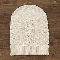 100% alpaca knit hat, Alabaster Diamonds