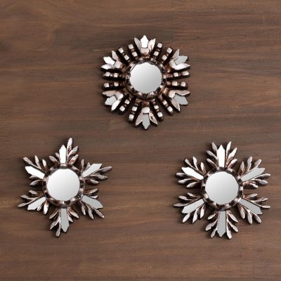 Aluminum wall mirrors, Snowflake Reflection (set of 3)