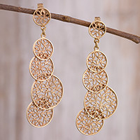 Gold plated sterling silver filigree dangle earrings,