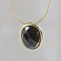 Gold plated obsidian pendant necklace,