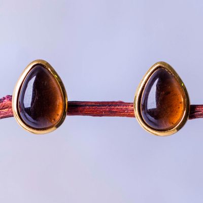 Gold accented obsidian button earrings, Dusky Glow