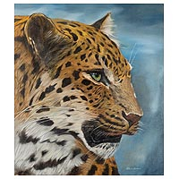 'Leopard' - Signed Painting of a Spotted Leopard from Peru