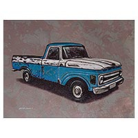 'By the Road' (2018) - Signed Painting of a Blue Pickup Truck from Peru (2018)