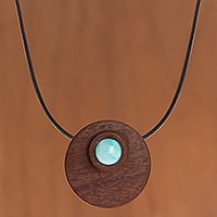 Amazonite and reclaimed wood pendant necklace,