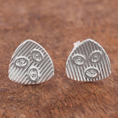 Sterling silver button earrings, Abstract Ovals