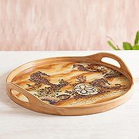 Reverse-painted glass tray,