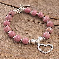 Rhodonite beaded charm bracelet,