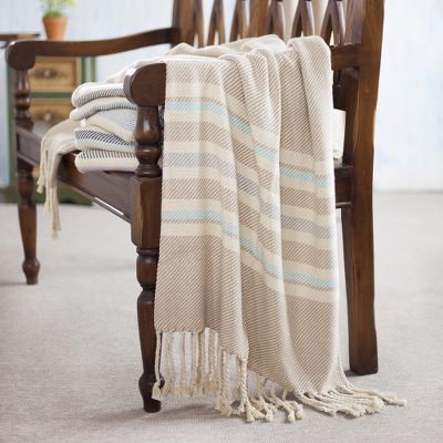 Cotton throw, 'Sweet Ecru' - Handwoven Cotton Throw in Ecru from Peru