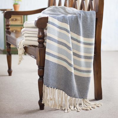 Cotton throw, 'Sweet Cerulean' - Handwoven Cotton Throw in Cerulean from Peru