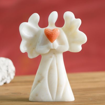 Alabaster sculpture, Heartfelt Angel in Ivory