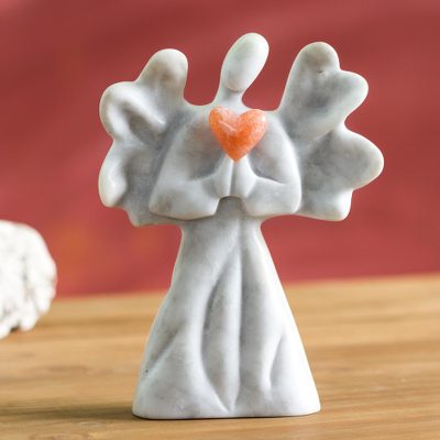 Alabaster sculpture, Heartfelt Angel in Grey