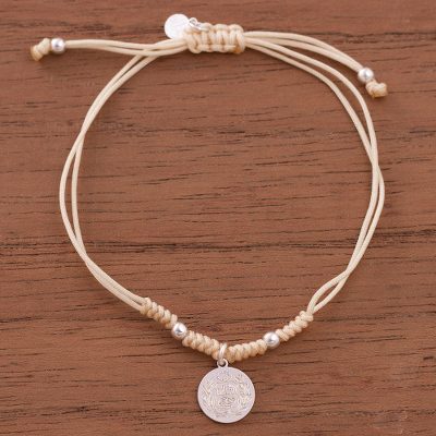 Sterling silver charm bracelet, Peruvian Shield in Beige