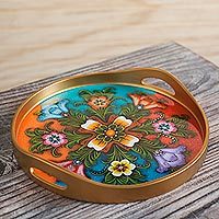 Reverse-painted glass tray,