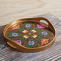 Reverse-painted glass tray,