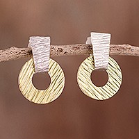 Gold accented sterling silver dangle earrings- ’Modern Gold’ (Peru) Gold accented sterling silver dangle earrings- ’Modern Gold’ (Peru)