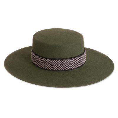 Alpaca and wool blend felt hat, 'Nawi in Olive' - Alpaca and Wool Blend Felt Hat in Olive from Peru