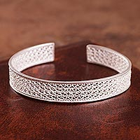 Sterling Silver Filigree Cuff Bracelet from Peru,'Colonial Shine'