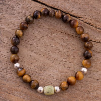 Tigers eye and serpentine beaded stretch bracelet, Fire of the Heart