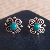 Chrysocolla stud earrings, 'Divine Sweetness' - Artisan Crafted Chrysocolla Stud Earrings from Peru