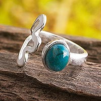 Chrysocolla wrap ring, 'Astral Flower' - Chrysocolla and Sterling Silver Wrap Ring from Peru