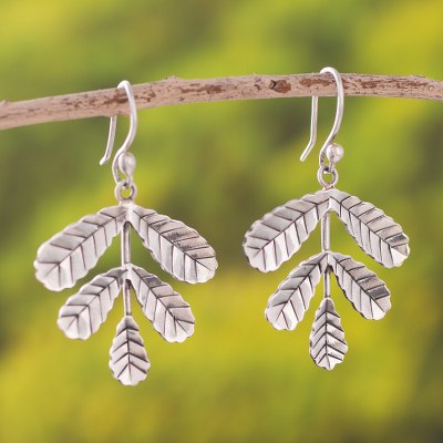 Sterling silver dangle earrings, Symmetric Leaves