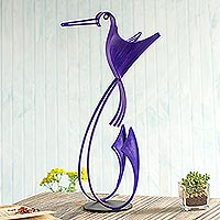 Steel statuette, 'Happy Hummingbird in Purple' - Steel Hummingbird Statuette in Purple from Peru