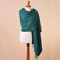 100% baby alpaca shawl, 'Simple Beauty in Forest Green' - 100% Baby Alpaca Shawl in Forest Green from Peru