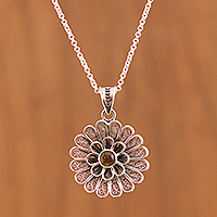 Citrine filigree pendant necklace, 'Floral Citrine' - Floral Citrine Filigree Pendant Necklace from Peru