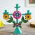 Recycled metal candelabra, 'Margarita Temple in Aqua' - Recycled Metal Candelabra with Floral Motifs thumbail