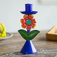 Recycled metal candleholder, Highland Flower