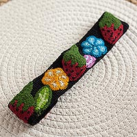 Wool headband, 'Flowers and Strawberries' - Floral and Strawberry Pattern Wool Headband from Peru