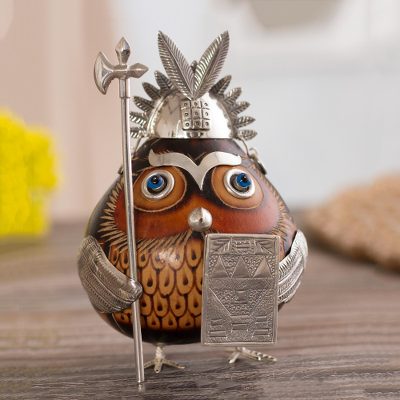 Sterling silver and gourd figurine, Owl Capac in Brown