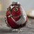 Sterling silver-accented gourd figurine, 'Owl Traumatologist' - Sterling Silver and Red Gourd Owl Traumatologist Figurine (image 2b) thumbail