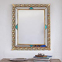 Bronze gilded wood wall mirror, 'Colonial Herald' - Rectangular Bronze Gilded Wood Wall Mirror from Peru